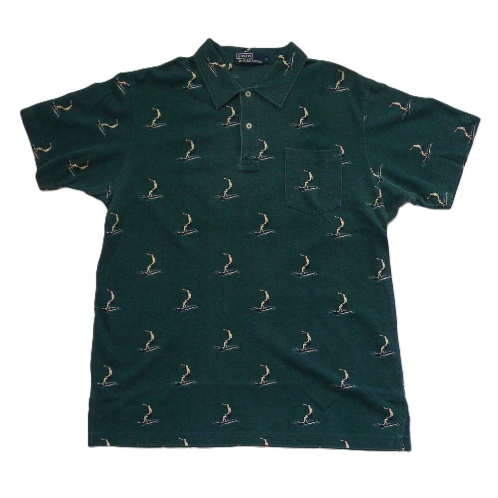 Ralph Lauren Surfer-Print Polo Shirt Men's Green Short Sleeve All Over Print L